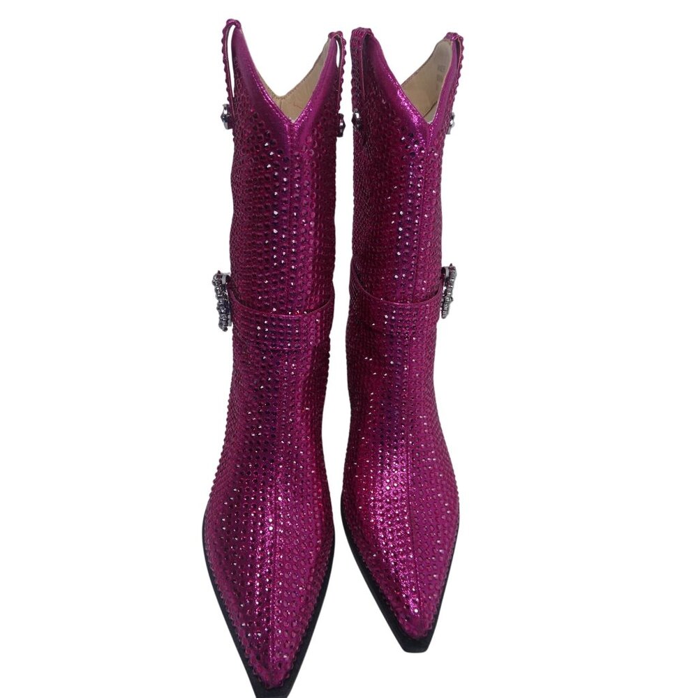 Mi.iM Women's Fuchsia Rhinestone-Studded with straps Cowboy Boots Size 7.5 - 8 - Picture 3 of 14